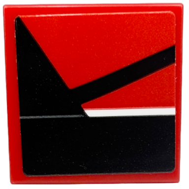 red tile 2 x 2 with white line black triangle and stripe pattern model right side sticker - set 76916