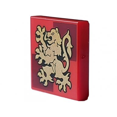 red tile 2 x 2 with gold gryffindor crest on dark red squares pattern