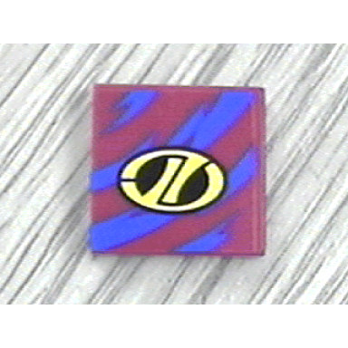 red tile 2 x 2 with yellow stylized lt on black oval racing logo over blue streaks pattern sticker - set 8244