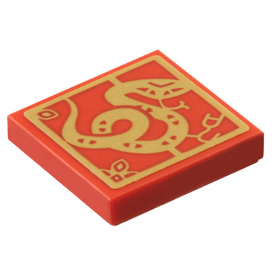 red tile 2 x 2 with gold snake and border pattern sticker - set 80116