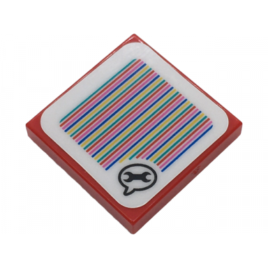 red tile 2 x 2 with super mario scanner code toad speech bubble with wrench pattern sticker - set 72032