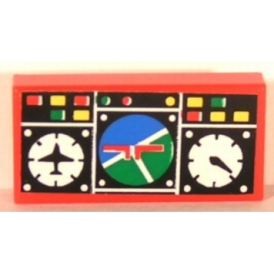 red tile 1 x 2 with avionics blue and green pattern sticker - sets 8429 8812