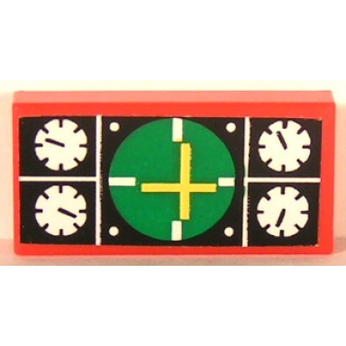 red tile 1 x 2 with avionics green pattern sticker - sets 8429 8812