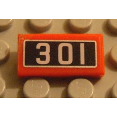 red tile 1 x 2 with 301 pattern sticker - set 10020