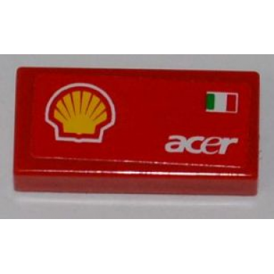 red tile 1 x 2 with shell logo italian flag and acer pattern model left side sticker - set 8123