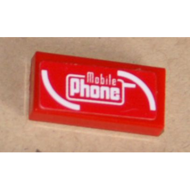 red tile 1 x 2 with white mobile phone pattern sticker - set 8130