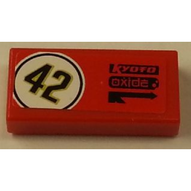 red tile 1 x 2 with black 42 in white circle kyoto and oxide on red background pattern model right side sticker - set 8147