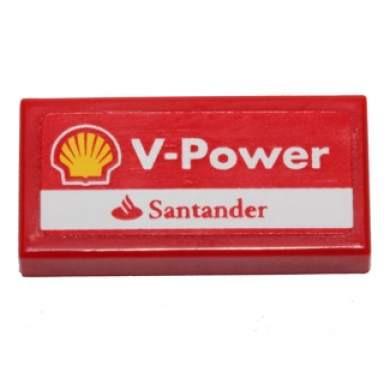 red tile 1 x 2 with shell v-power and santander logo pattern sticker - set 40190