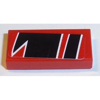 red tile 1 x 2 with black togokahn pattern model front right side sticker - set 8159