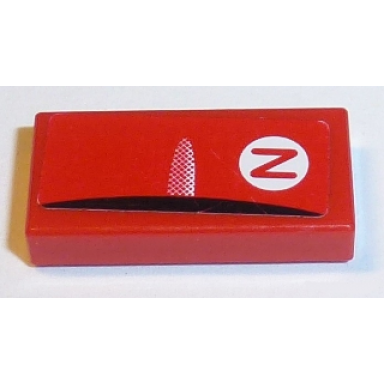 red tile 1 x 2 with black racer steering wheel edge and red z in white circle pattern sticker - sets 8168 8185