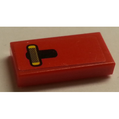 red tile 1 x 2 with yellow camera pattern sticker - set 8168