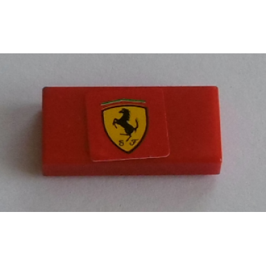 red tile 1 x 2 with yellow ferrari logo pattern sticker - set 8144