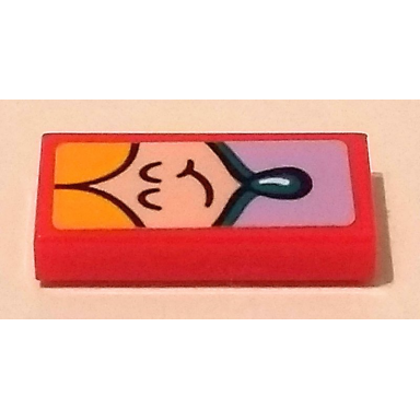 red tile 1 x 2 with happy face and bright light orange hair pattern sticker - set 41334