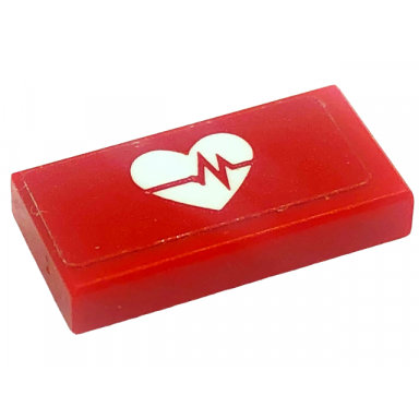 red tile 1 x 2 with white heart and heart beat pattern sticker - set 41318