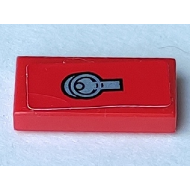 red tile 1 x 2 with silver ring latch on red background pattern sticker - set 8156