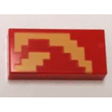red tile 1 x 2 with minecraft pixelated bright light orange flame pattern