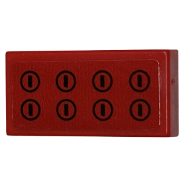 red tile 1 x 2 with 2 x 4 studs black circles and lines pattern sticker - set 40528