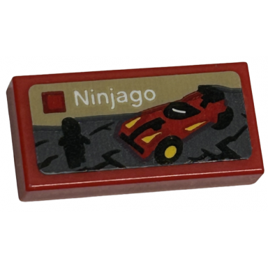 red tile 1 x 2 with lego ninjago set box art black ninja minifigure silhouette and red car pattern sticker - set 40574