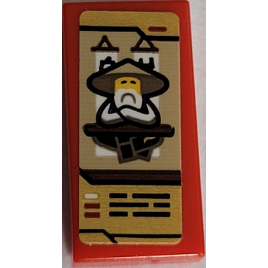 red tile 1 x 2 with wu sensei minifigure white hanging banners and black and red lines pattern sticker - set 71767
