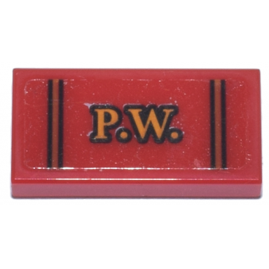 red tile 1 x 2 with bright light orange and black p.w and thin lines pattern sticker - set 76437