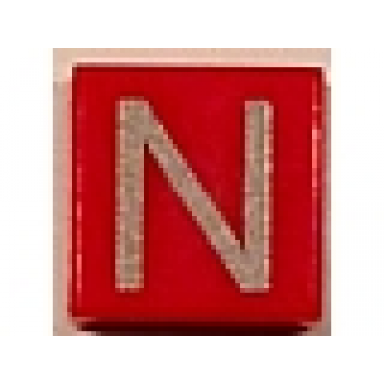 red tile 1 x 1 with silver capital letter n pattern