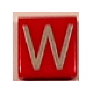 red tile 1 x 1 with silver capital letter w pattern
