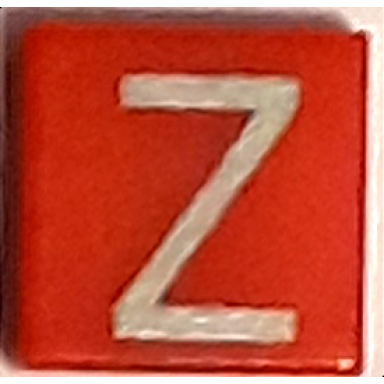 red tile 1 x 1 with silver capital letter z pattern