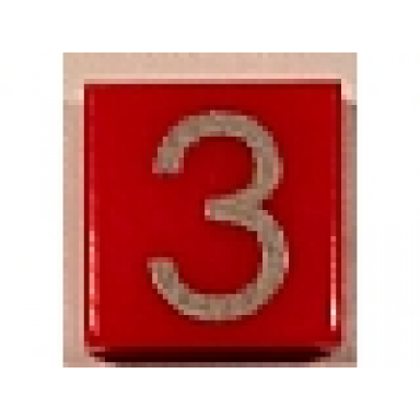 red tile 1 x 1 with silver number 3 pattern