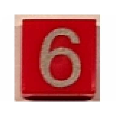 red tile 1 x 1 with silver number 6 pattern
