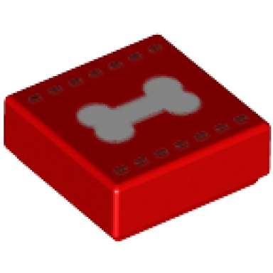 red tile 1 x 1 with white bone and dark red stitching pattern
