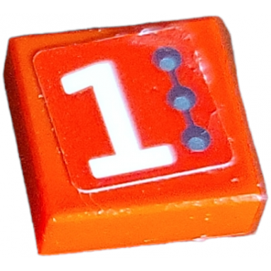 red tile 1 x 1 with white number 1 and 3 small circles pattern model left side sticker - set 75872