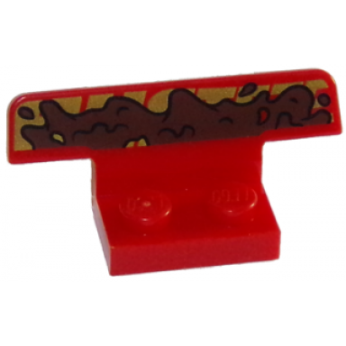 red vehicle spoiler 1 x 4 on 1 x 2 base with mud splotches over gold letters pattern