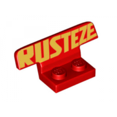 red vehicle spoiler 1 x 4 on 1 x 2 base with gold rusteze pattern