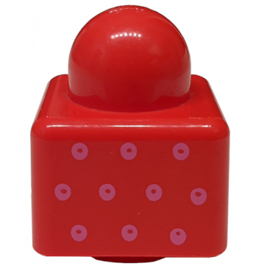 red primo brick 1 x 1 with small pink rings pattern on opposite sides