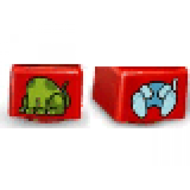 red primo brick 1 x 1 with cat body and dog body pattern on opposite sides