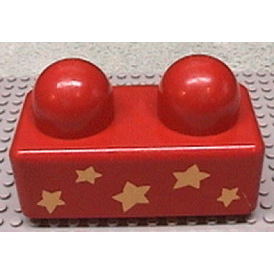 red primo brick 1 x 2 with 5 yellow stars pattern