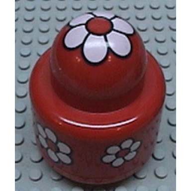 red primo brick round rattle 1 x 1 with flower pattern
