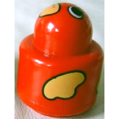 red primo brick round rattle 1 x 1 with bird face and yellow wings pattern
