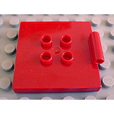 red duplo tile modified 4 x 4 with 4 center studs and hinge