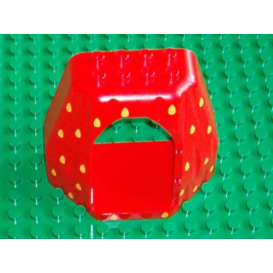 red duplo rock cave with door opening and dewdrops pattern