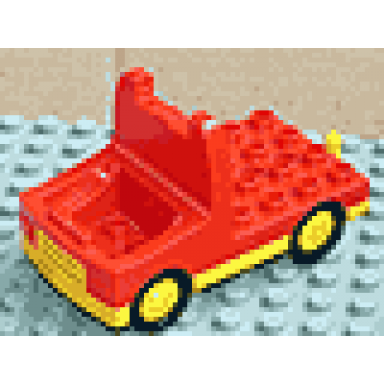red duplo truck with 4 x 4 flatbed plate and yellow base