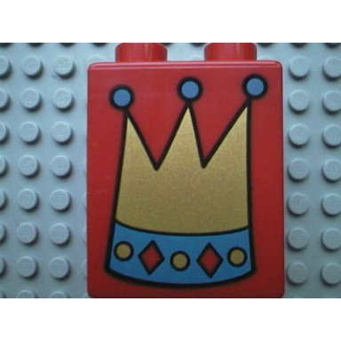 red duplo brick 2 x 2 x 2 with crown pattern