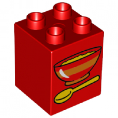 red duplo brick 2 x 2 x 2 with bowl of oatmeal and spoon pattern