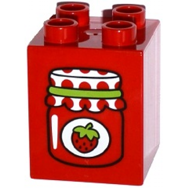 red duplo brick 2 x 2 x 2 with strawberry jam jar pattern