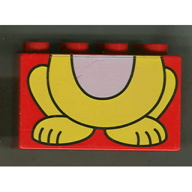 red duplo brick 2 x 4 x 2 with cat body pattern legs bottom