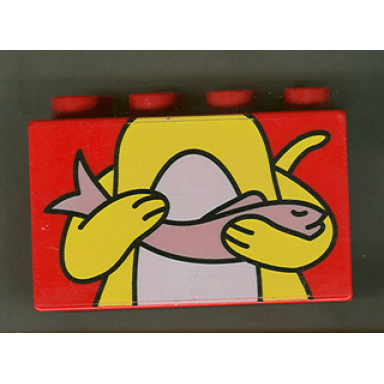 red duplo brick 2 x 4 x 2 with cat body pattern torso with fish middle