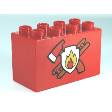 red duplo brick 2 x 4 x 2 with fire department pattern