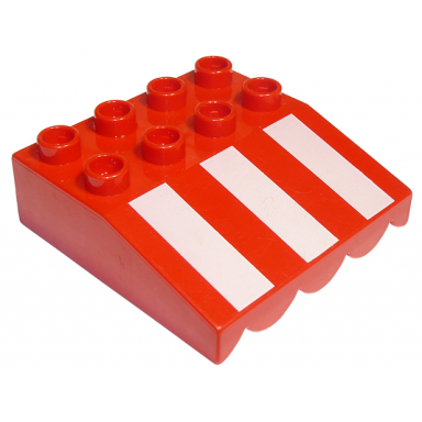 red duplo roof sloped 33 4 x 4 with awning overhang and 3 white stripes long pattern