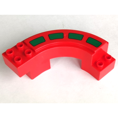 red duplo road section curve with green broken stripe pattern
