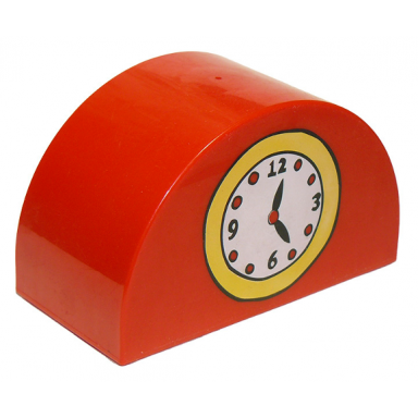 red duplo brick 2 x 4 x 2 slope curved double with clock pattern